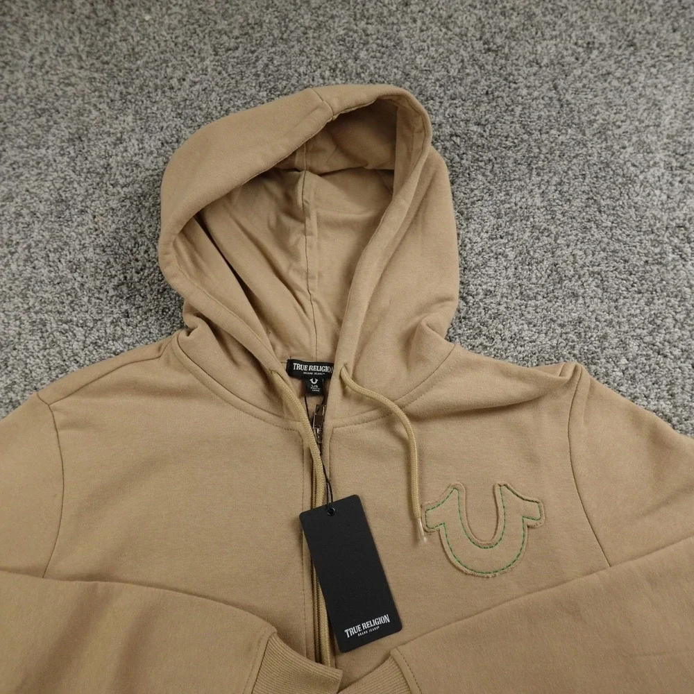 NEW True Religion‎ Hoodie Mens L Brown Buddha Full Zip Sweatshirt Sweater Jacket